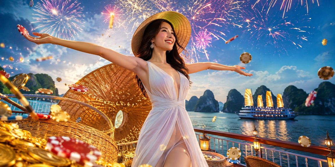 Phụ nữ đội nón lá trên thuyền tại Vịnh Hạ Long biểu trưng cho văn hóa Việt Nam và trải nghiệm đặt cược địa phương